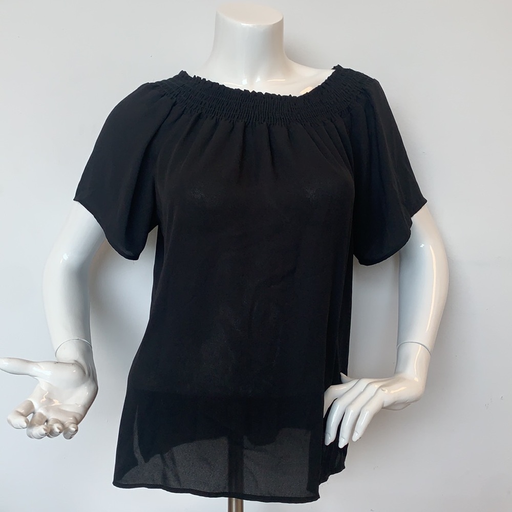 Veronica M off the shoulder black shirt